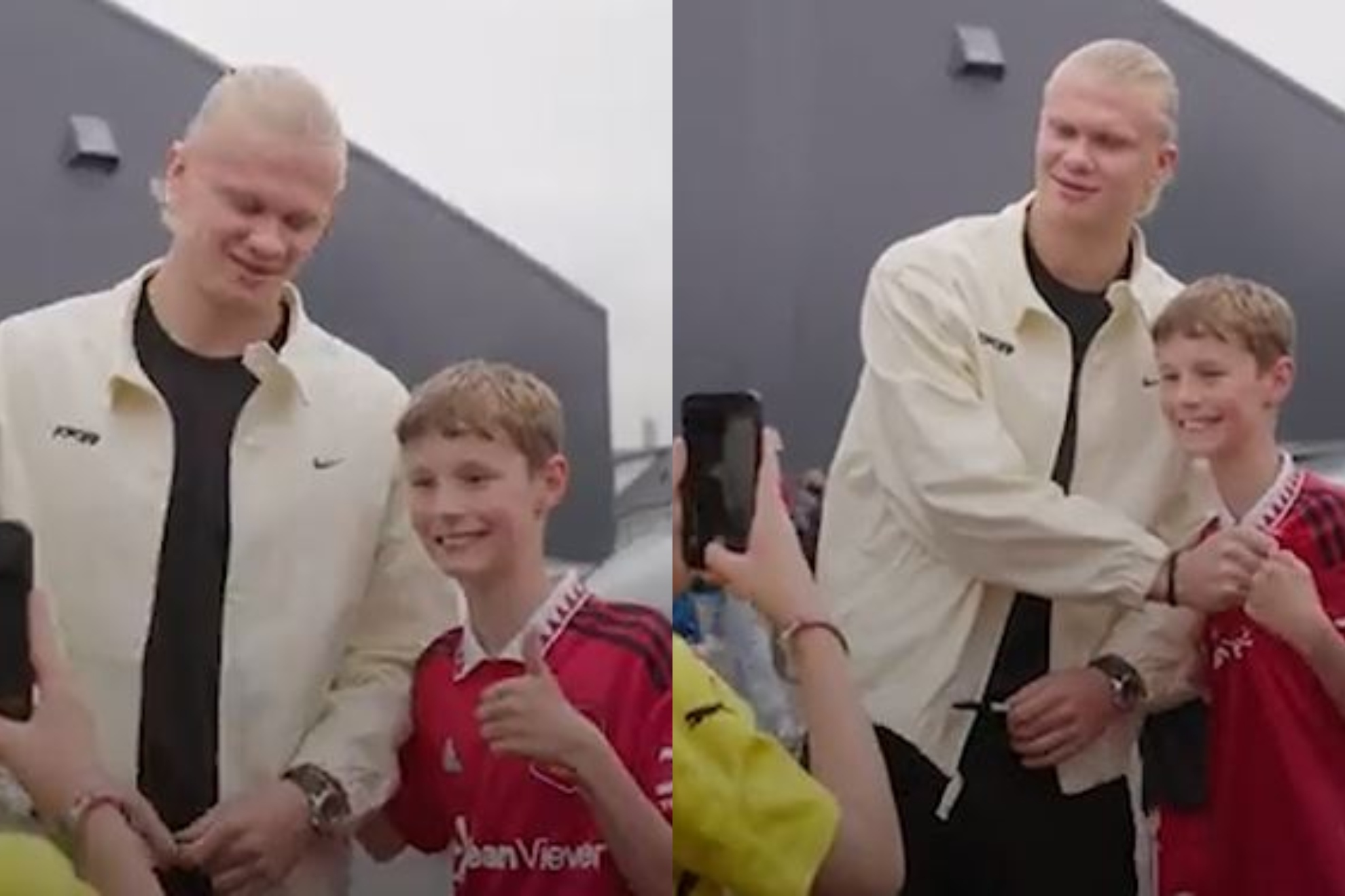 El gesto gracioso de Haaland con un pequeño fan del United que le pide una foto